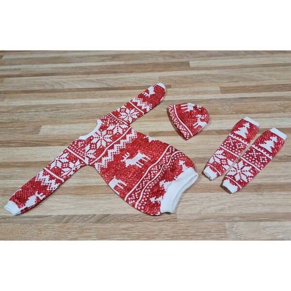 Completo abbigliamento per bambole 3 pezzi in tessuto invernale con vestito, leggings e cappellino