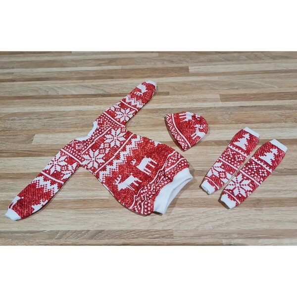 Completo abbigliamento per bambole 3 pezzi in tessuto invernale con vestito, leggings e cappellino