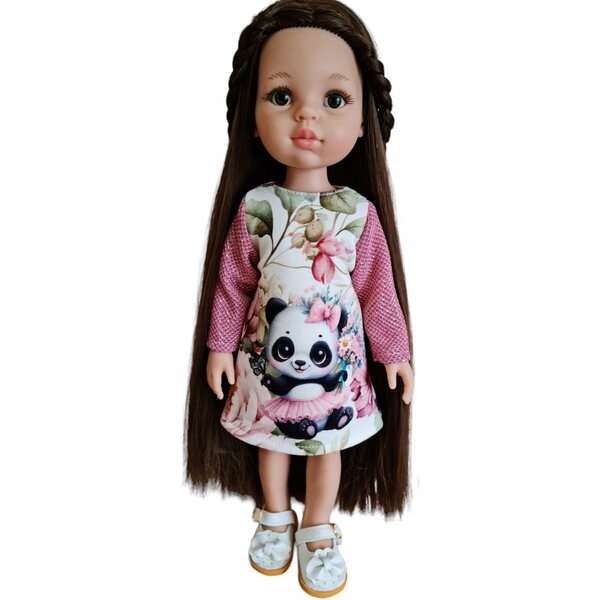 Kleid für Paola Reina 32 cm Puppe mit Panda-Aufdruck und glitzernden Ärmeln