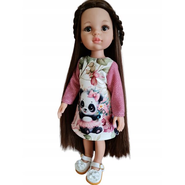 Kleid für Paola Reina 32 cm Puppe mit Panda-Aufdruck und glitzernden Ärmeln