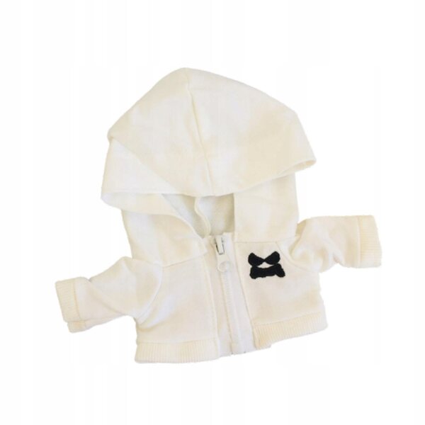 Witte bluza met capuchon voor poppen van 20 cm – handgemaakte kleding