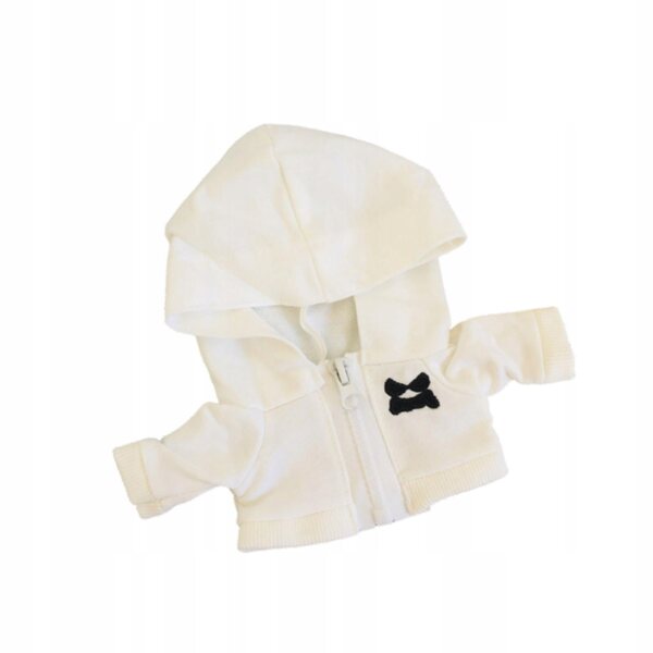 Witte bluza met capuchon voor poppen van 20 cm – handgemaakte kleding