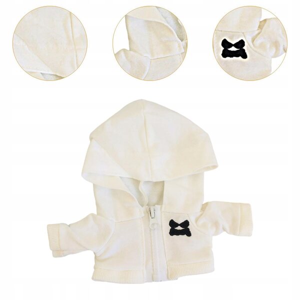 Witte bluza met capuchon voor poppen van 20 cm – handgemaakte kleding
