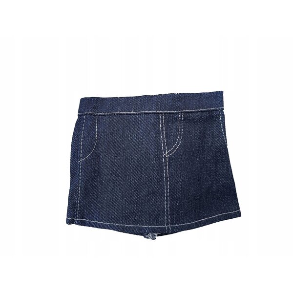 Elegante completo per bambola: felpa con zip, gonna jeans e blusa con bottoni
