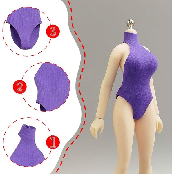 Costume da bagno viola chiaro per action figure 1/12 femminili 6 pollici, tessuto resistente