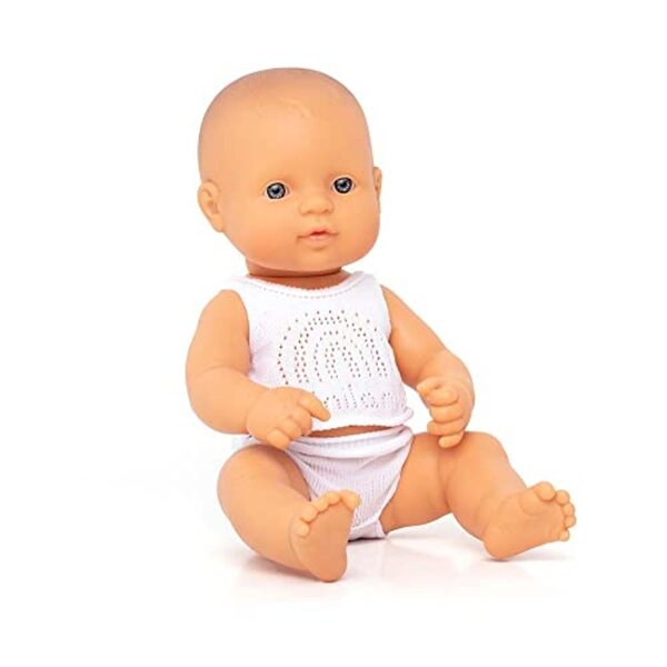 Kleidung für eine 32 cm große Miniland-Puppe: weiße Unterwäsche mit Bluse und Shorts
