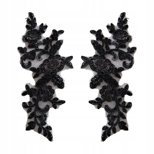 Set 2 Apliques de Encaje Negro para Bordado 25x10cm - Decoración Textil
