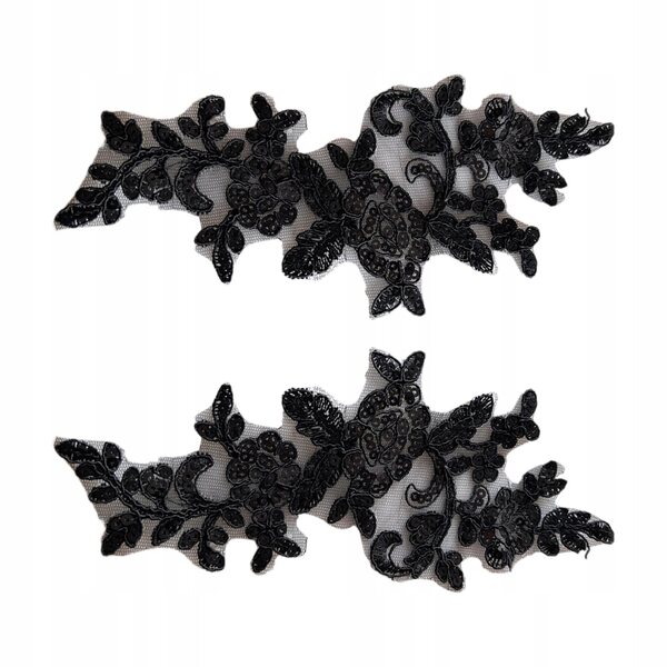 Set 2 Apliques de Encaje Negro para Bordado 25x10cm - Decoración Textil