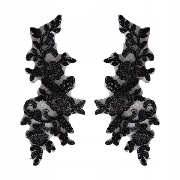Set 2 Apliques de Encaje Negro para Bordado 25x10cm - Decoración Textil