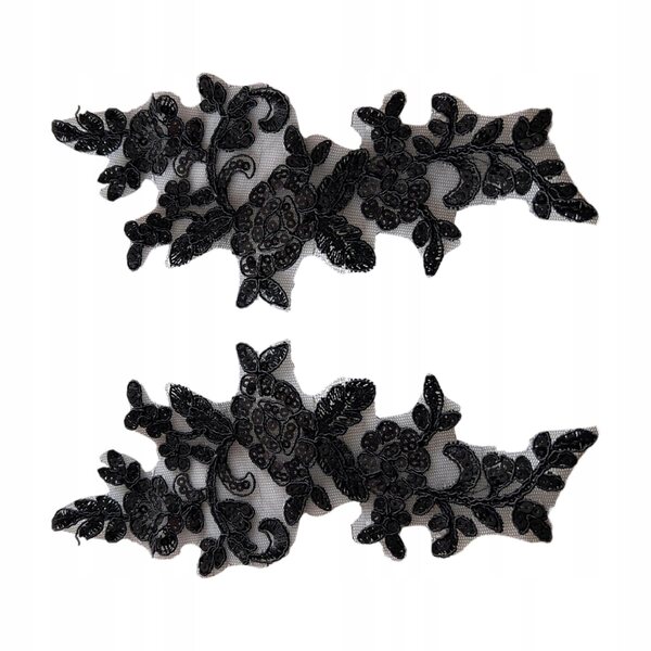 Set 2 Apliques de Encaje Negro para Bordado 25x10cm - Decoración Textil
