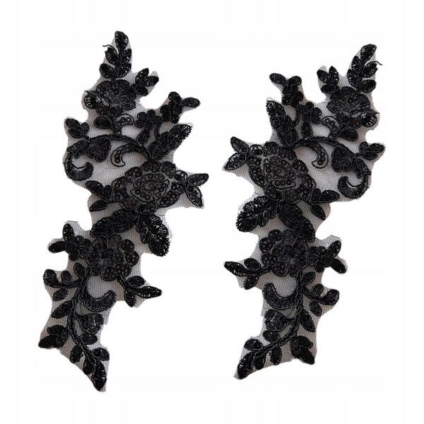 Set 2 Apliques de Encaje Negro para Bordado 25x10cm - Decoración Textil