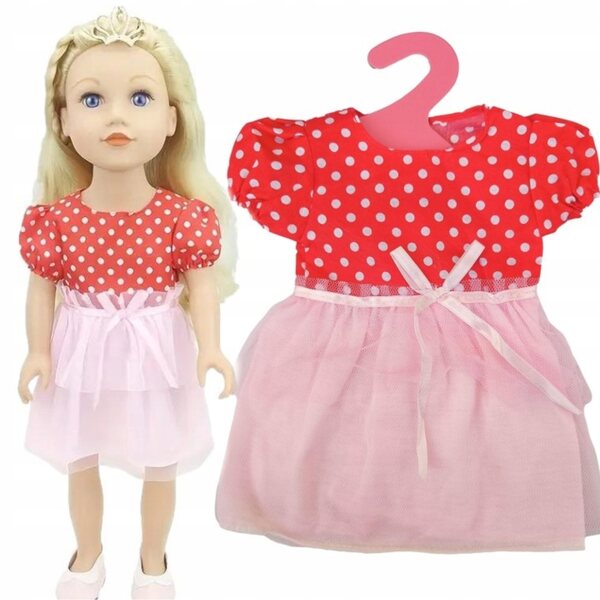Vestito rosso e rosa per bambole 40-45 cm con gruccia