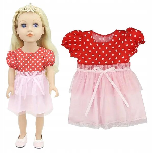 Rotes und rosafarbenes Kleid für 40–45 cm große Puppen mit Kleiderbügel
