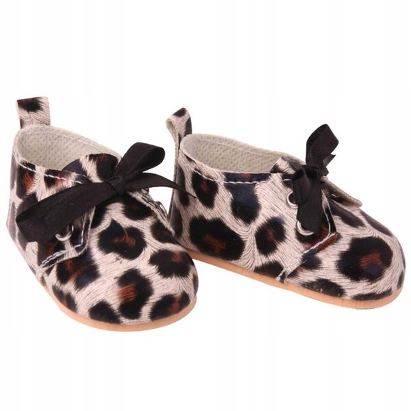 18-Zoll-Puppenschuhe mit Panthermuster und braunen Schnürsenkeln