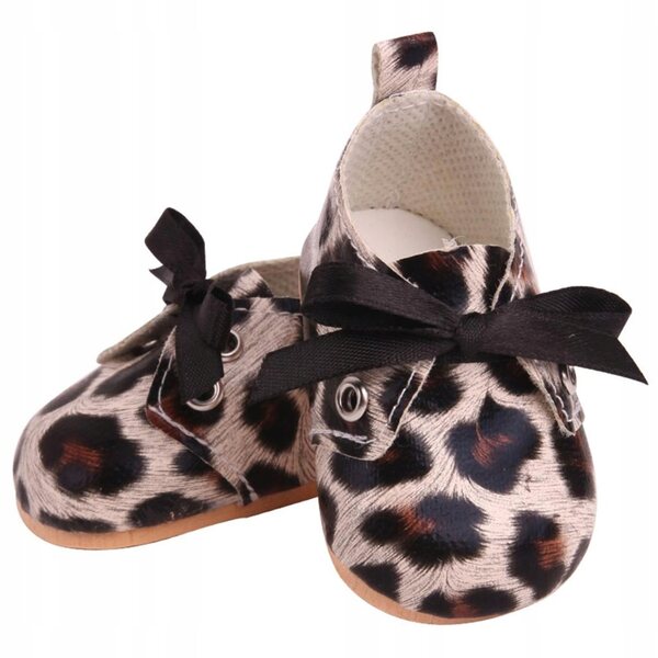 18-Zoll-Puppenschuhe mit Panthermuster und braunen Schnürsenkeln