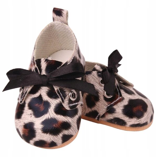 18-Zoll-Puppenschuhe mit Panthermuster und braunen Schnürsenkeln