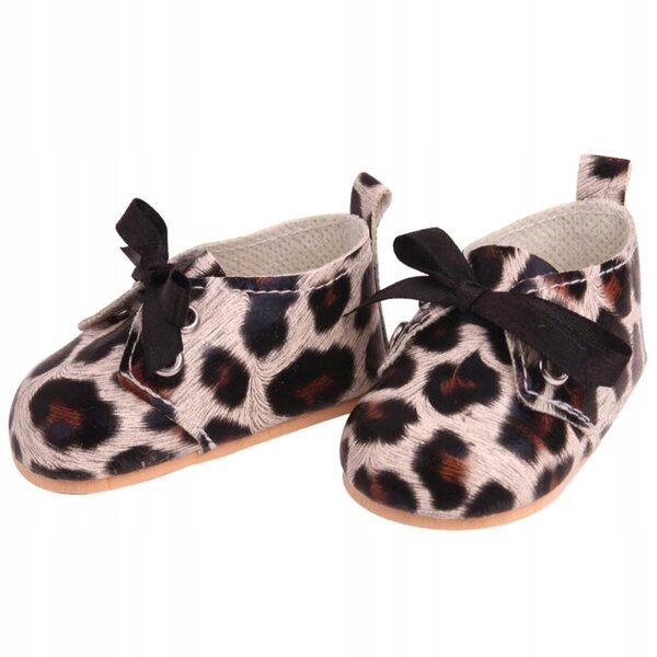 18-Zoll-Puppenschuhe mit Panthermuster und braunen Schnürsenkeln