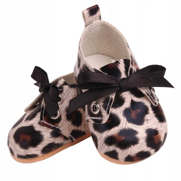 18-Zoll-Puppenschuhe mit Panthermuster und braunen Schnürsenkeln