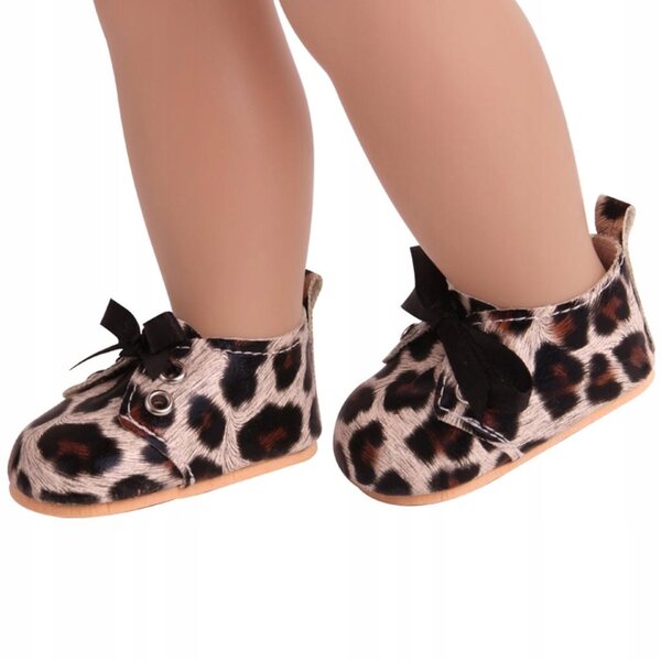 18-Zoll-Puppenschuhe mit Panthermuster und braunen Schnürsenkeln