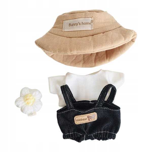 Puppenkleidungsset aus weichem Stoff mit weißem T-Shirt, Hose und Hut