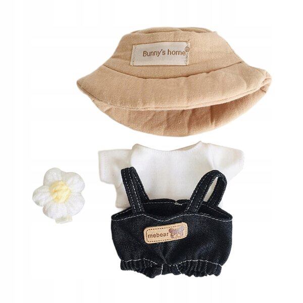 Puppenkleidungsset aus weichem Stoff mit weißem T-Shirt, Hose und Hut