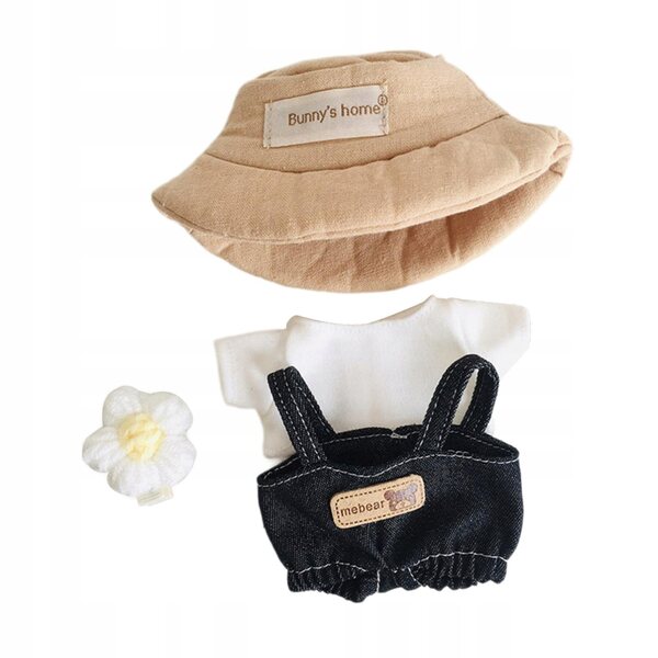 Puppenkleidungsset aus weichem Stoff mit weißem T-Shirt, Hose und Hut
