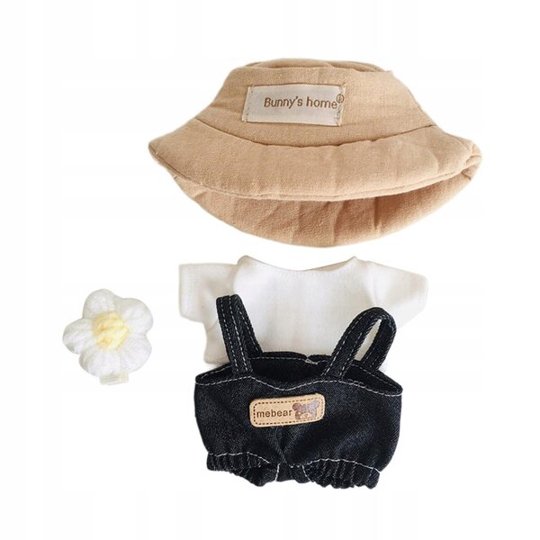 Puppenkleidungsset aus weichem Stoff mit weißem T-Shirt, Hose und Hut