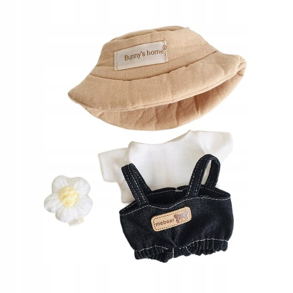 Puppenkleidungsset aus weichem Stoff mit weißem T-Shirt, Hose und Hut