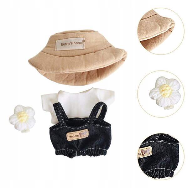 Puppenkleidungsset aus weichem Stoff mit weißem T-Shirt, Hose und Hut