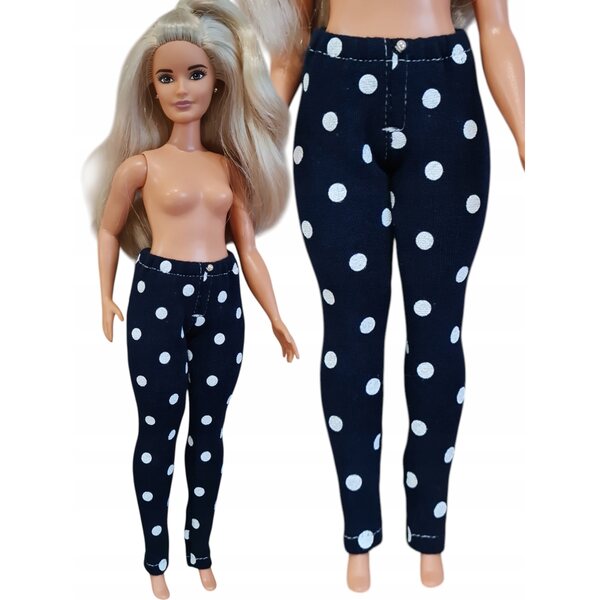 Pantaloni per bambole XXL in tessuto blu a pois con perla decorativa