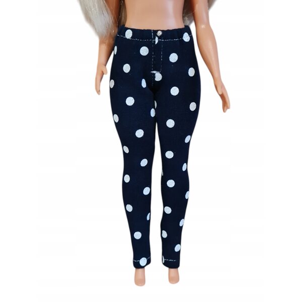 Pantaloni per bambole XXL in tessuto blu a pois con perla decorativa