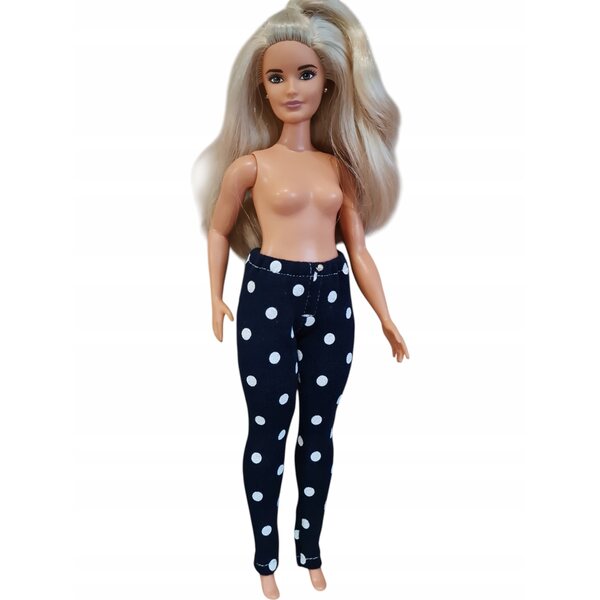 Pantaloni per bambole XXL in tessuto blu a pois con perla decorativa
