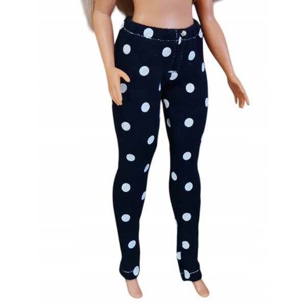 Pantaloni per bambole XXL in tessuto blu a pois con perla decorativa