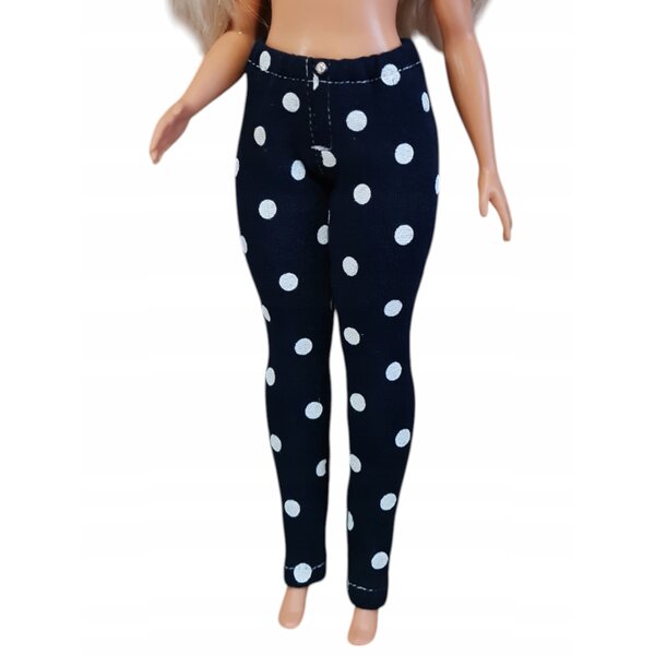 Pantaloni per bambole XXL in tessuto blu a pois con perla decorativa