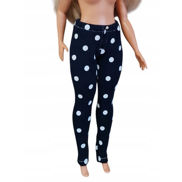 Pantaloni per bambole XXL in tessuto blu a pois con perla decorativa