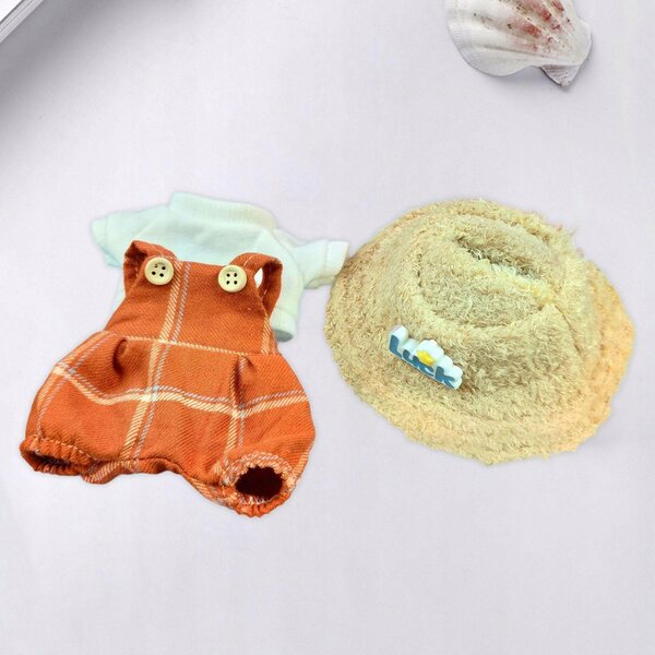 Plüschkleidung für 15-cm-Puppen: ein Set aus modischem orangefarbenem T-Shirt und Hose