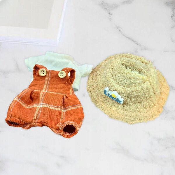 Plüschkleidung für 15-cm-Puppen: ein Set aus modischem orangefarbenem T-Shirt und Hose