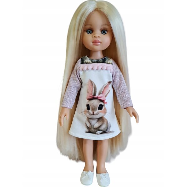 Paola Reina 32cm Puppenkleid mit Hase und Glitzer, rosa