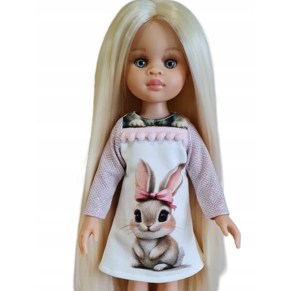Paola Reina 32cm Puppenkleid mit Hase und Glitzer, rosa