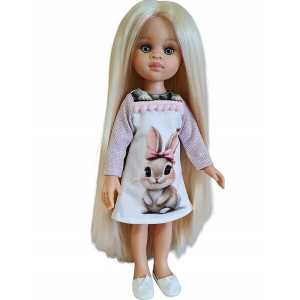 Paola Reina 32cm Puppenkleid mit Hase und Glitzer, rosa