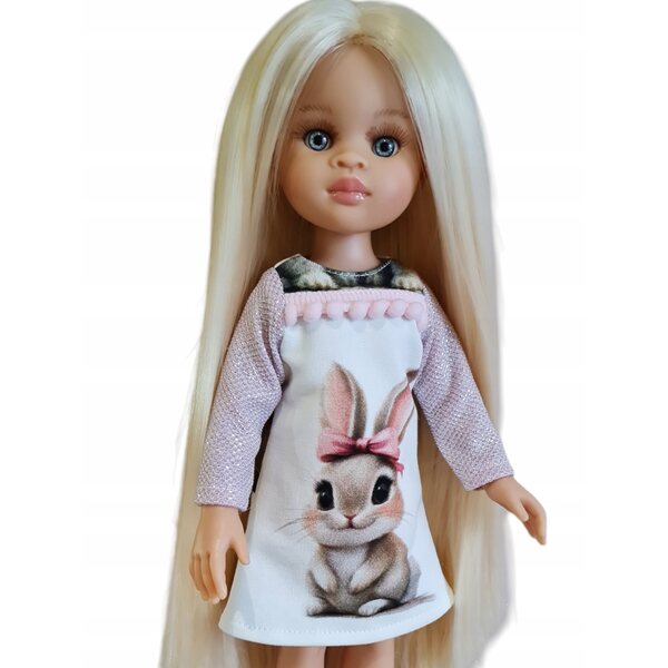 Paola Reina 32cm Puppenkleid mit Hase und Glitzer, rosa