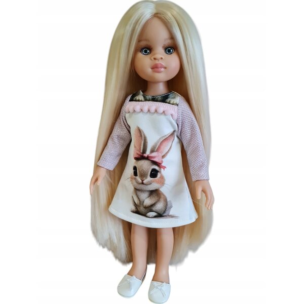Paola Reina 32cm Puppenkleid mit Hase und Glitzer, rosa