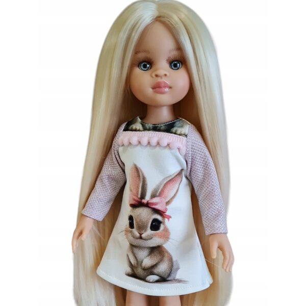 Paola Reina 32cm Puppenkleid mit Hase und Glitzer, rosa