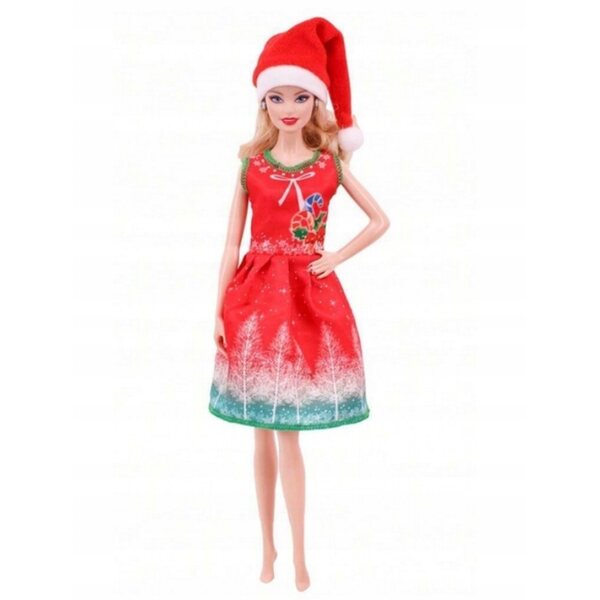 Completo Natalizio per Bambole con Vestito e Cappello di Babbo Natale