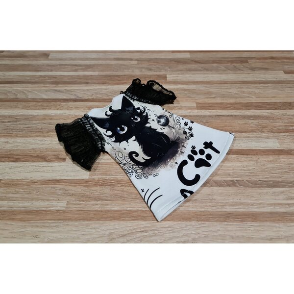 Kleid für Paola Reina 32 cm Puppe mit schwarzem Katzenprint und Tülldetails