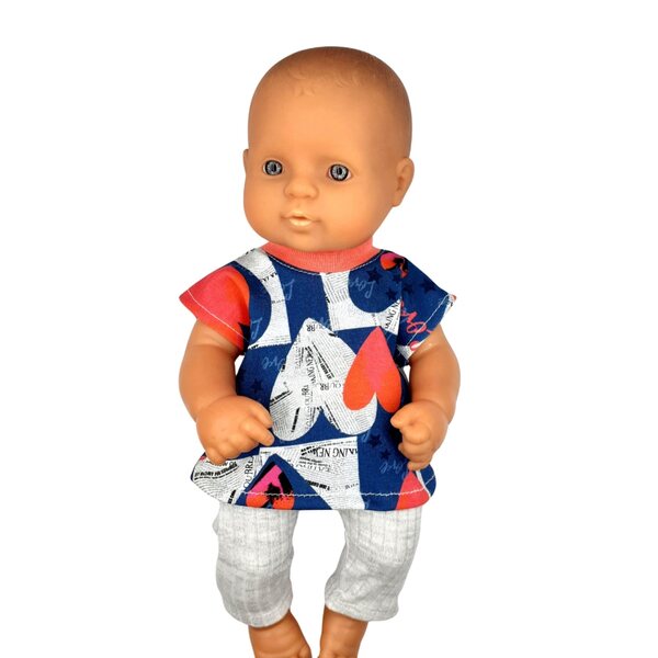 Kleidung für 30-cm-Puppe, Tunika mit Herzen und Leggings aus hochwertiger Baumwolle
