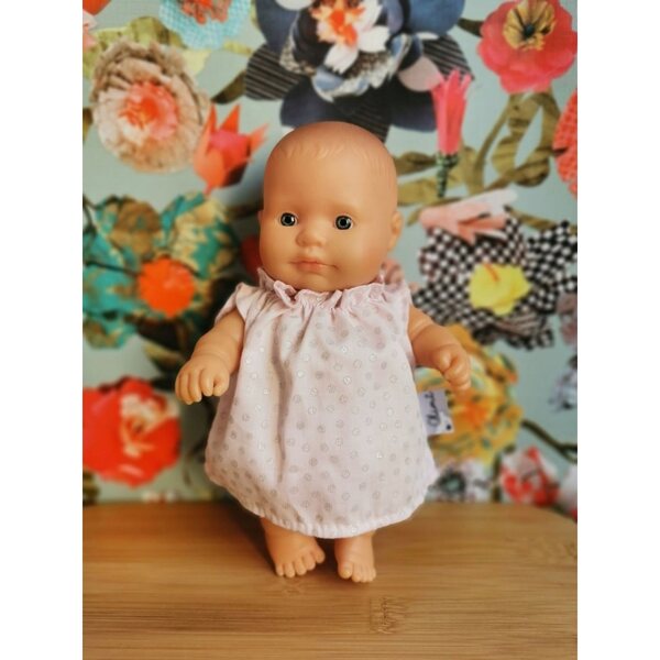 Olimi vestito per bambola 21cm rosa con pois argentati in cotone morbido