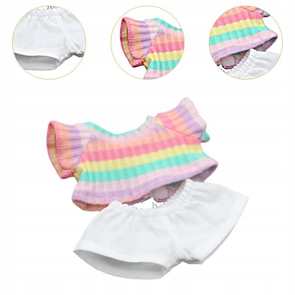 Bekleidungsset für 15-cm-Puppen, rosa gestreiftes T-Shirt und passende Hose