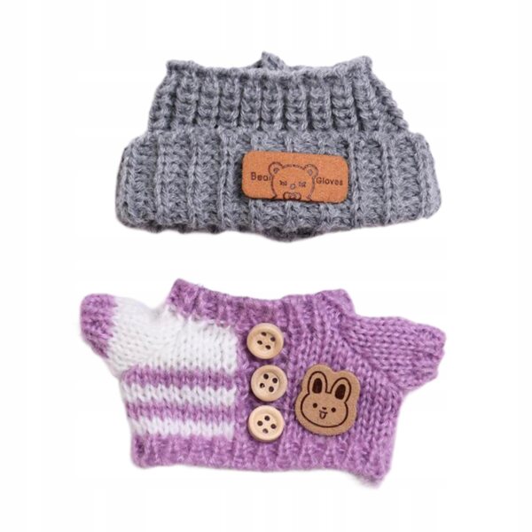 Lila Kleidung für Puppen von 15 bis 17 cm mit Pullover und Mütze