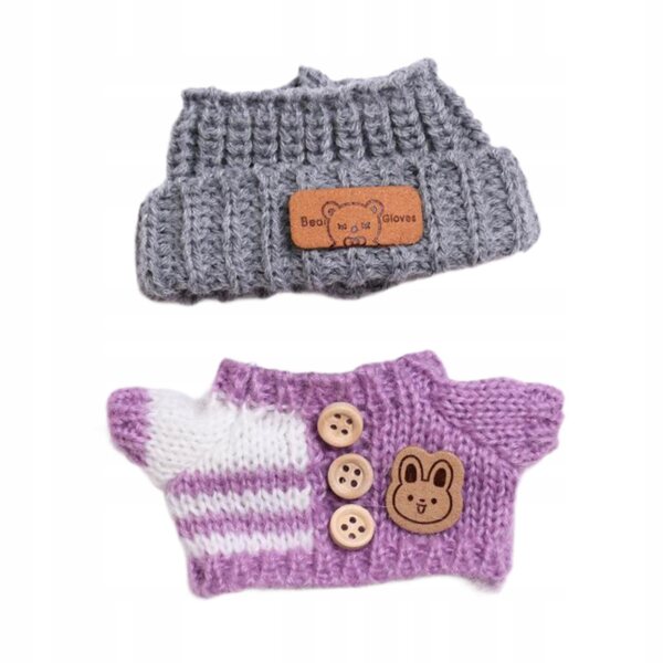 Lila Kleidung für Puppen von 15 bis 17 cm mit Pullover und Mütze